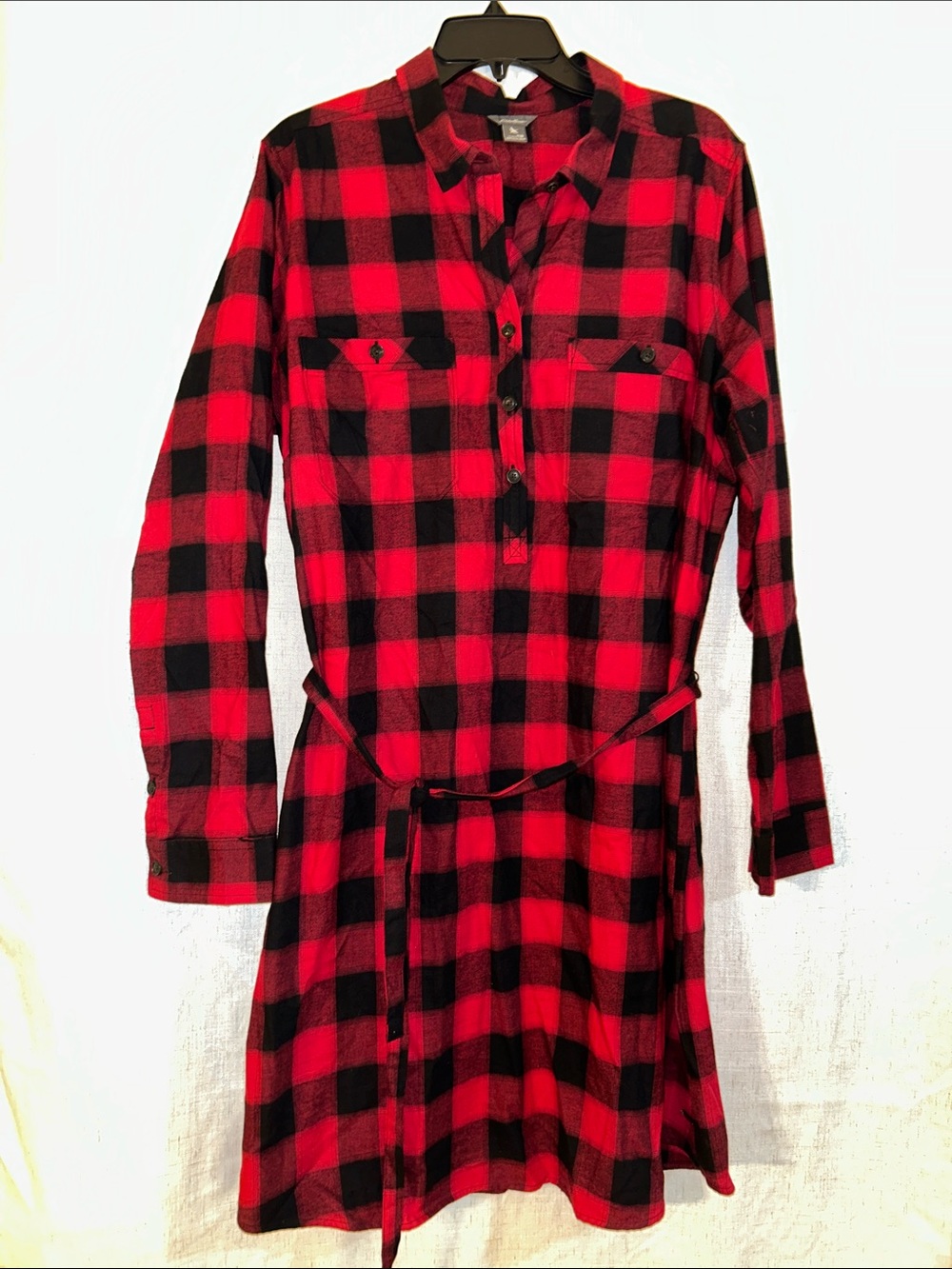Eddie Bauer Red and Black Plaid Shirt Dress